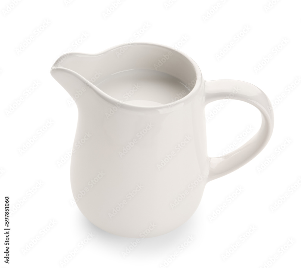 Jug of milk on white background