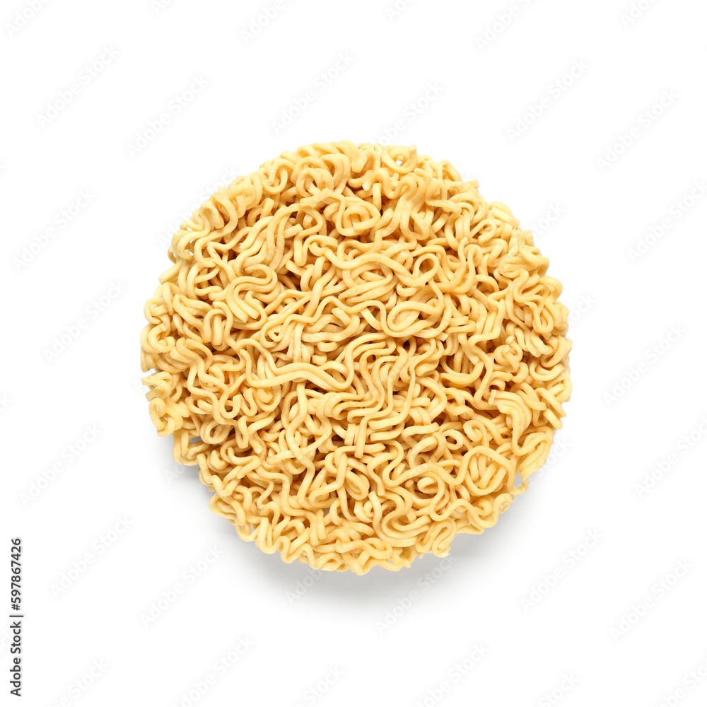 Raw instant noodles on white background