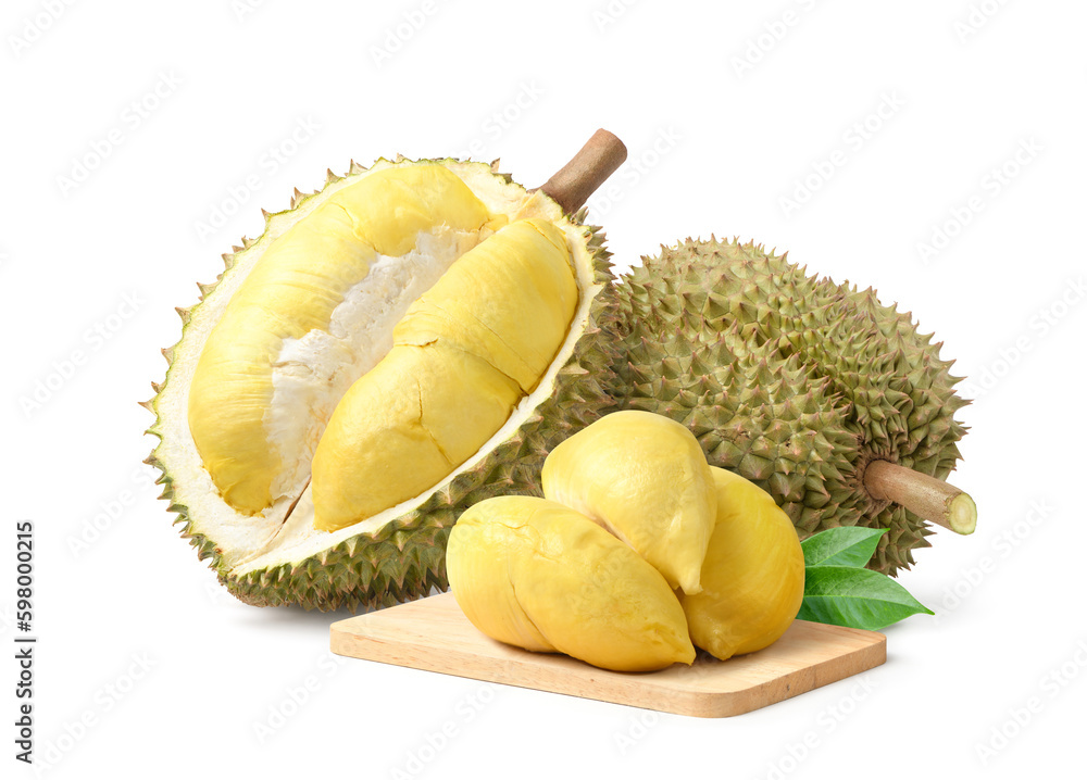 Ripe Durian fruit isolated on white background.