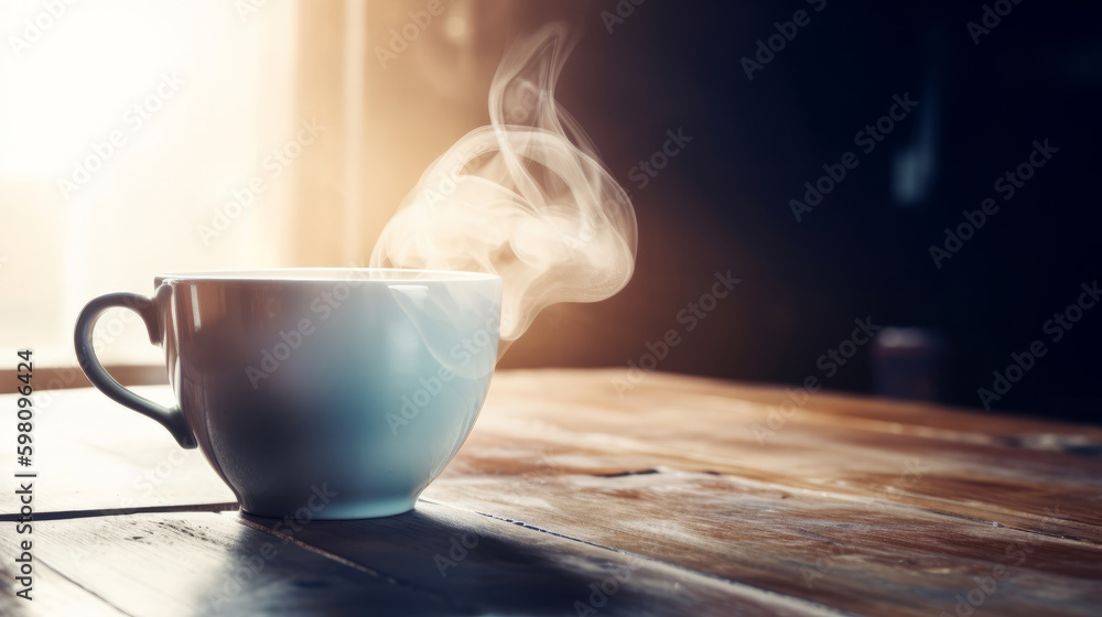 Steaming cup of coffee. Illustration AI Generative