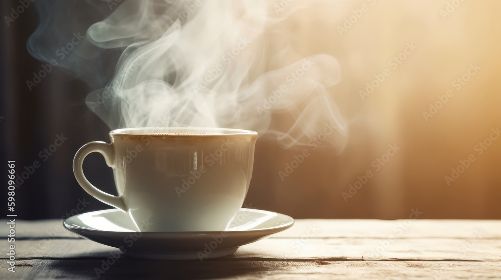 Steaming cup of coffee. Illustration AI Generative