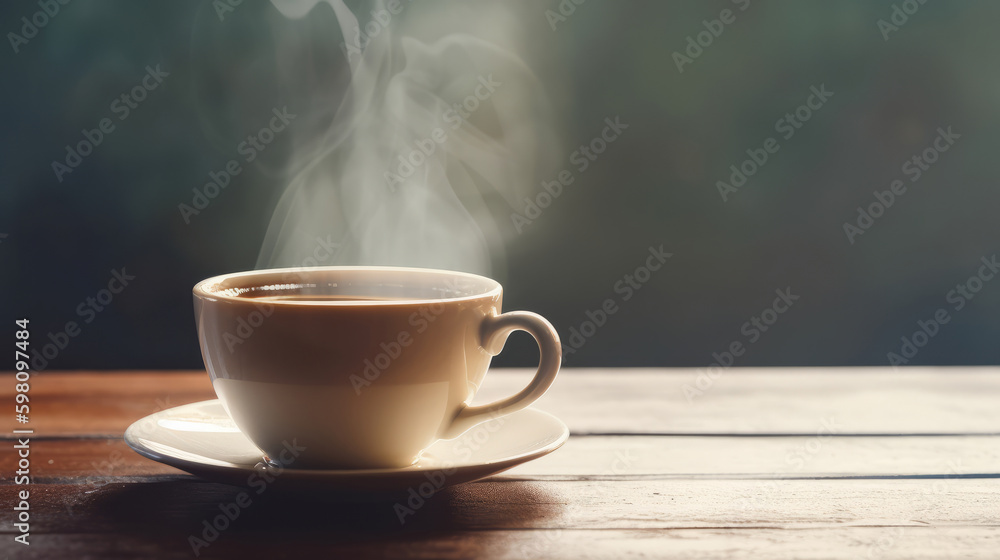 Steaming cup of coffee. Illustration AI Generative