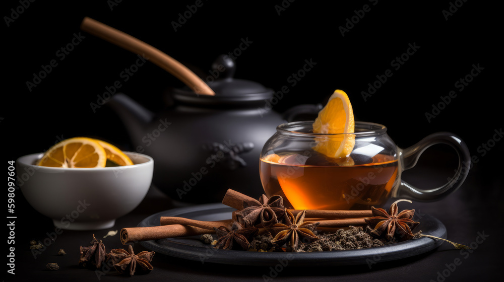 Hot tea background. Illustration AI Generative