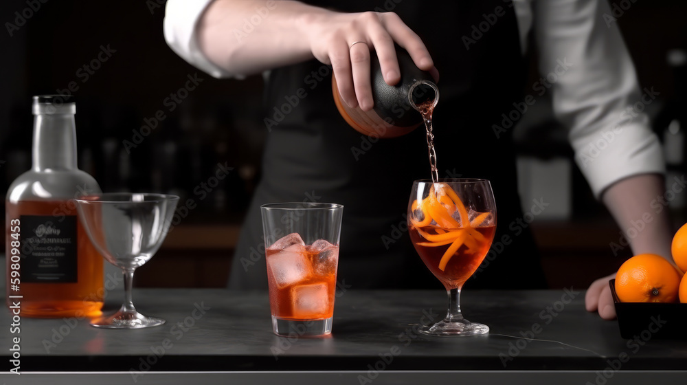 Bartender preparing cocktail. Illustration AI Generative.