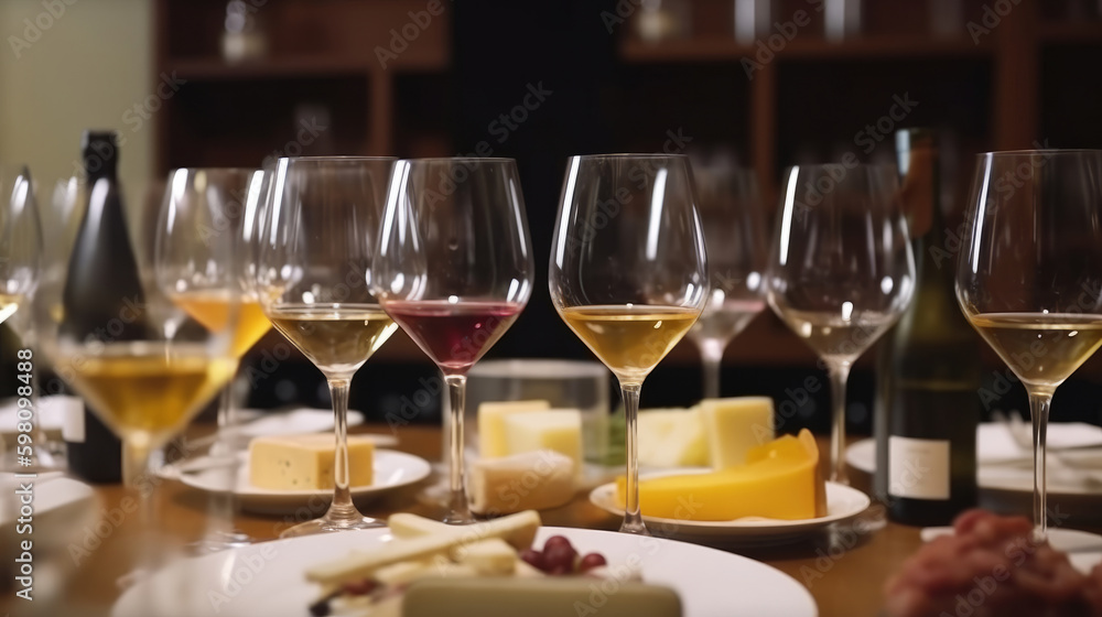 Wine and Cheese background. Illustration AI Generative