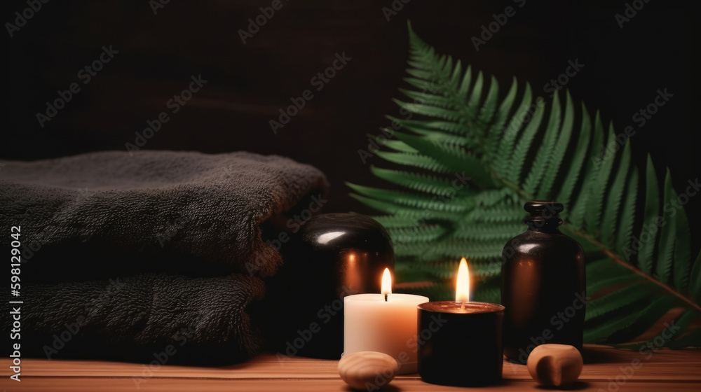 Spa background with candles. Illustration AI Generative.