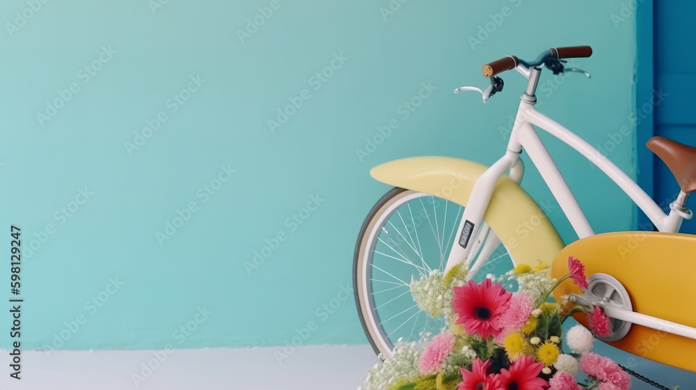 Bicycle with flowers. Illustration AI Generative.