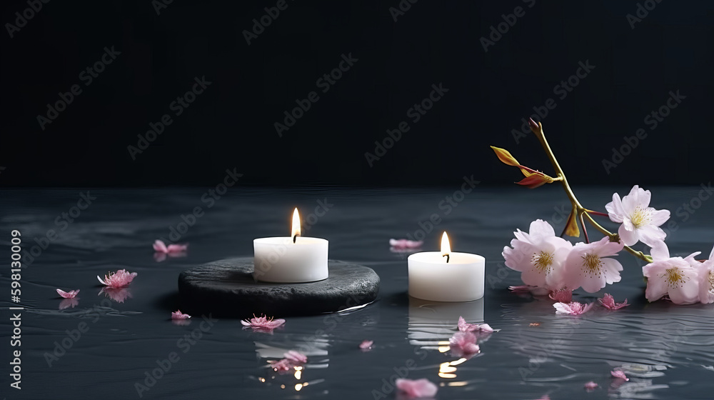 Spa background with candles. Illustration AI Generative.