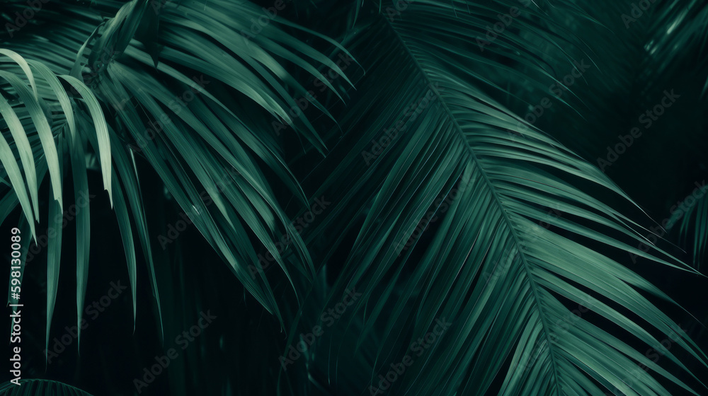 Palm leaves background. Illustration AI Generative.