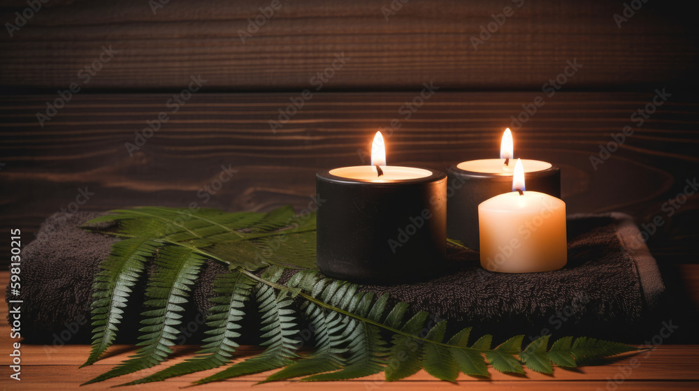 Spa background with candles. Illustration AI Generative.