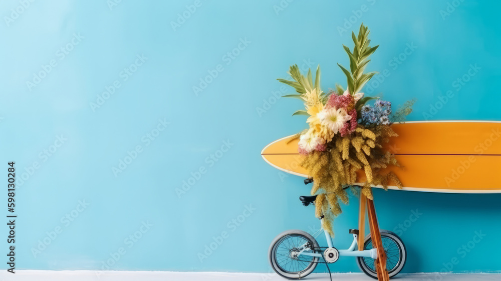 Bicycle with flowers. Illustration AI Generative.