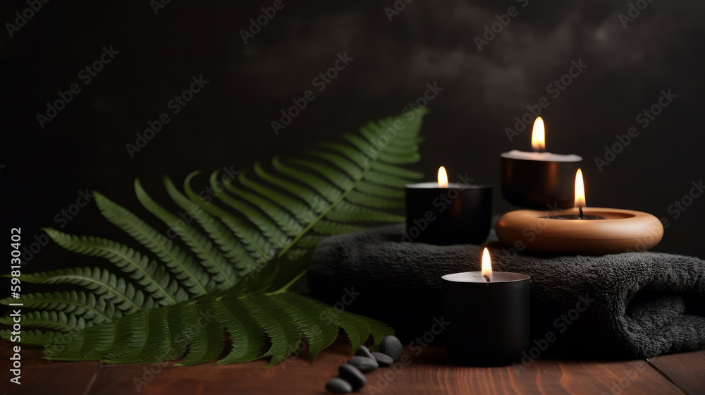 Spa background with candles. Illustration AI Generative.