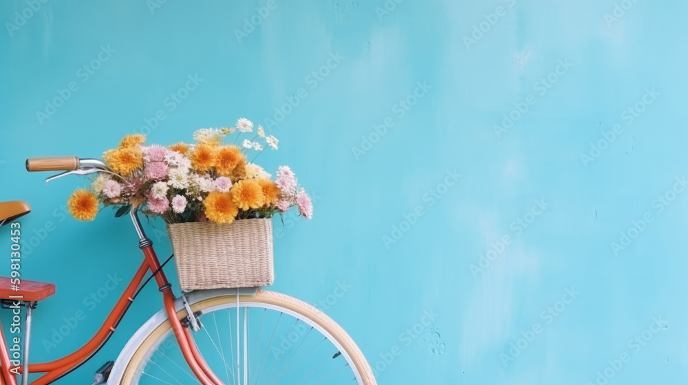 Bicycle with flowers. Illustration AI Generative.