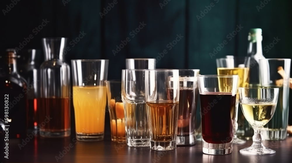 Assortment of alcoholic drinks Illustration AI Generative.