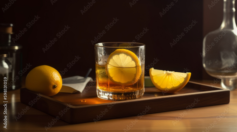 Alcohol cocktail with lemon. Illustration AI Generative.