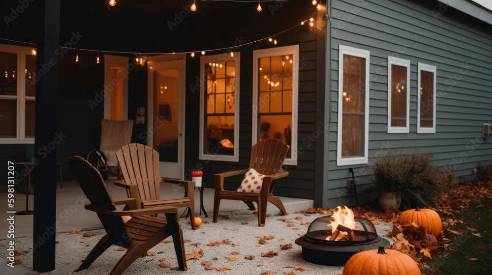 Autumn cozy outdoor background. Illustration AI Generative.