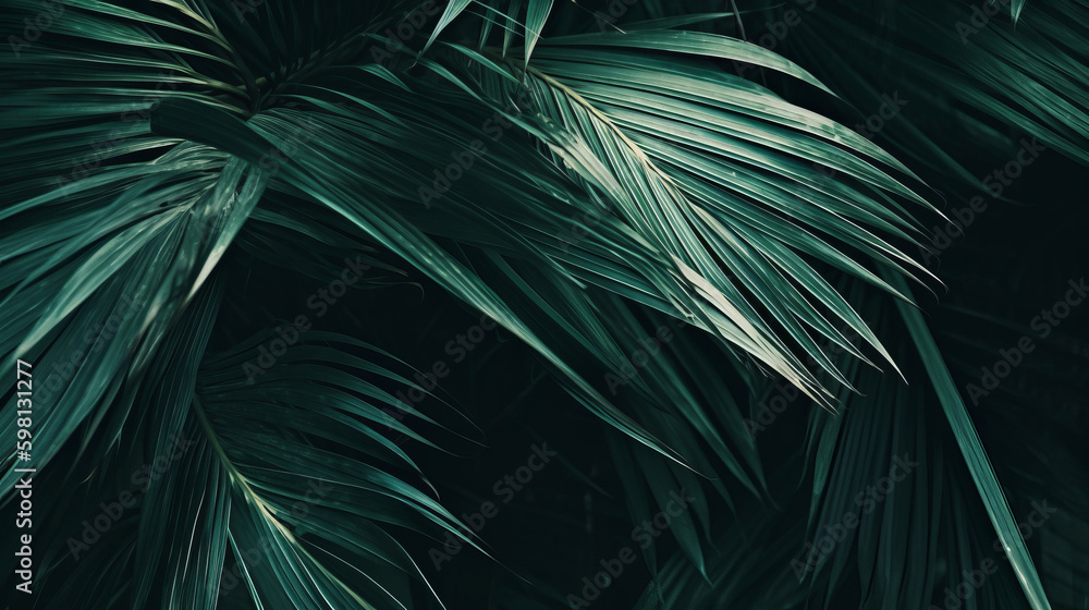 Palm leaves background. Illustration AI Generative.