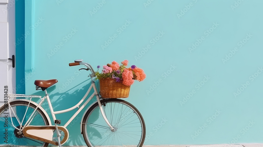 Bicycle with flowers. Illustration AI Generative.