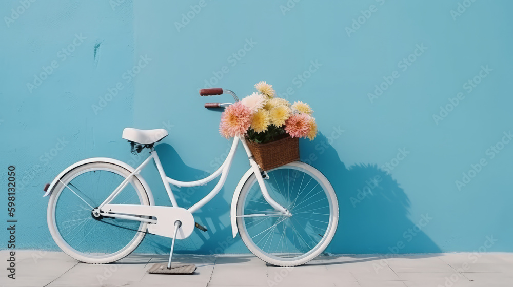 Bicycle with flowers. Illustration AI Generative.