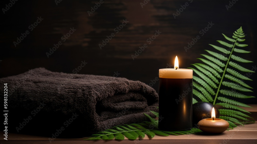 Spa background with candles. Illustration AI Generative.