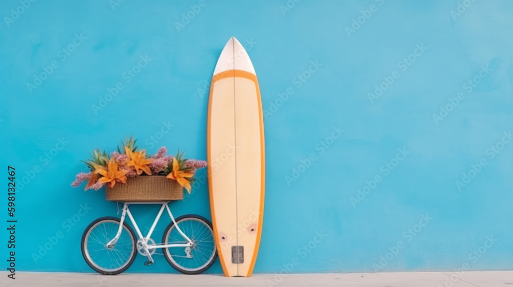 Surfboard wuth flowers. Illustration AI Generative