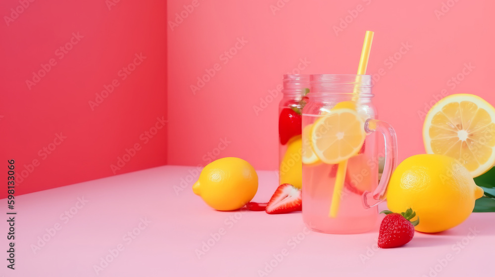 Strawberry lemonade. Illustration AI Generative