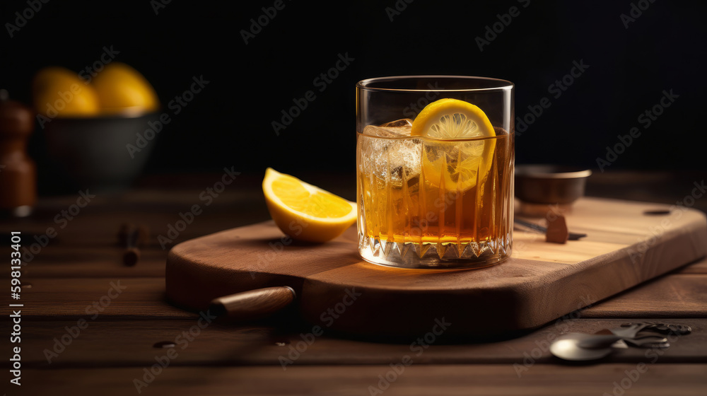 Alcohol cocktail with lemon. Illustration AI Generative.