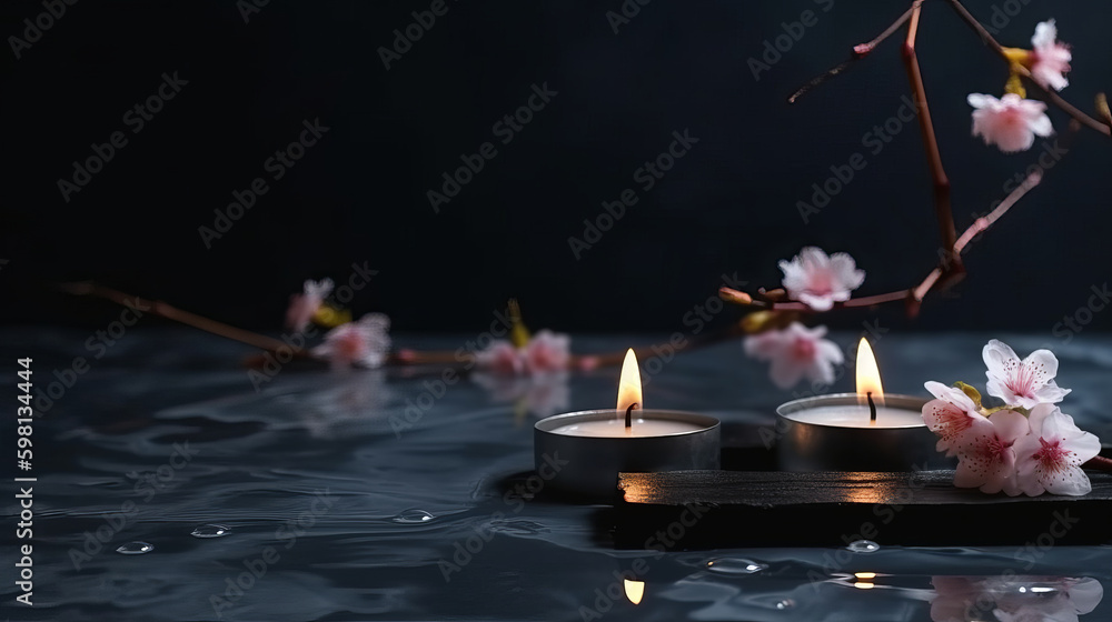 Spa background with candles. Illustration AI Generative.