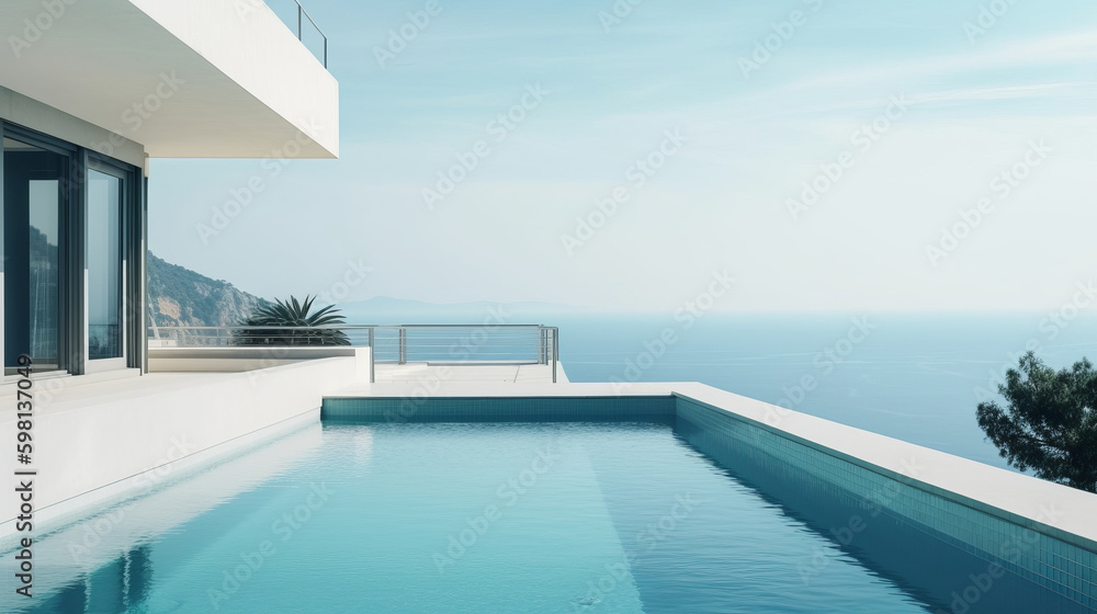 Luxury modern villa with pool. Illustration AI Generative.