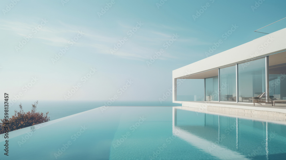 Luxury modern villa with pool. Illustration AI Generative.