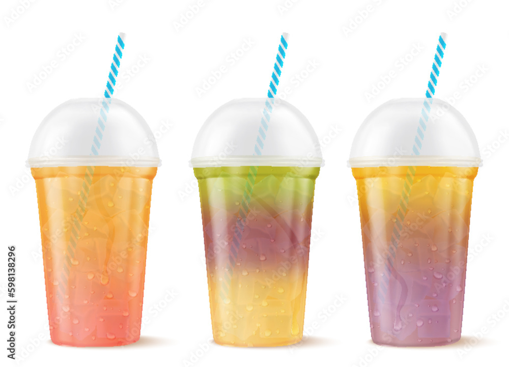 colorful iced drink for tropical parties. Realistic 3d vector illustration