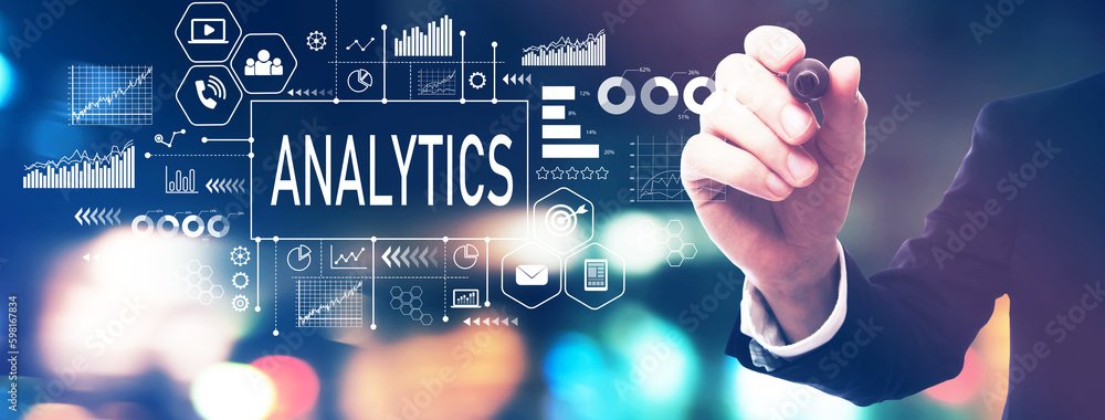 Analytics theme with a businessman holding a marker