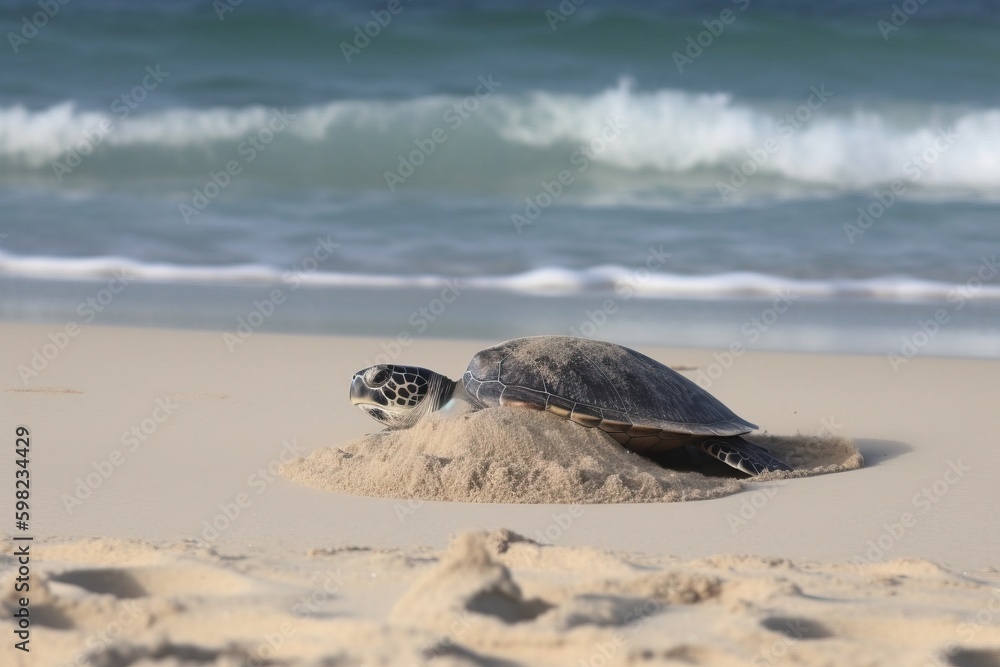 Sea turtle laying eggs on a sandy beac