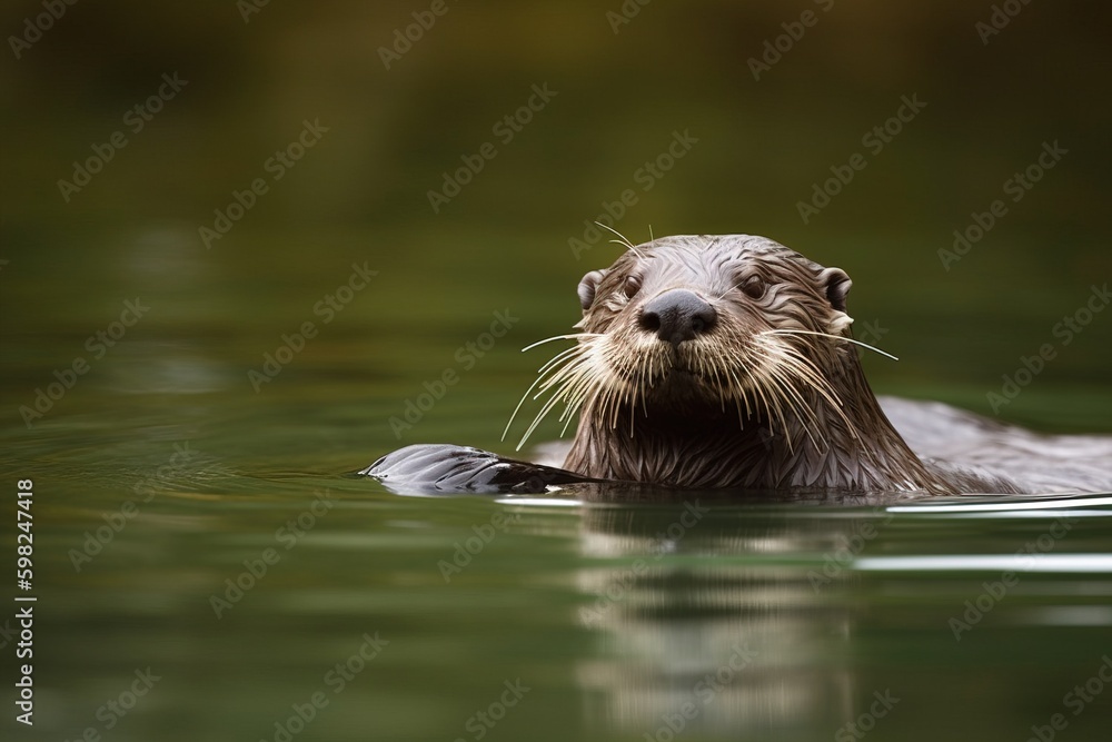 An otter floating on its back in the wate