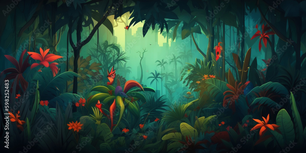 Deep tropical jungles. Dense forest landscape. Generative AI