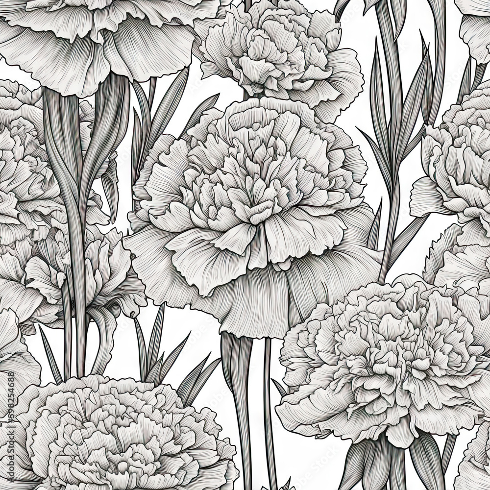 Carnation flower seamless pattern. Floral seamless background. Generative AI