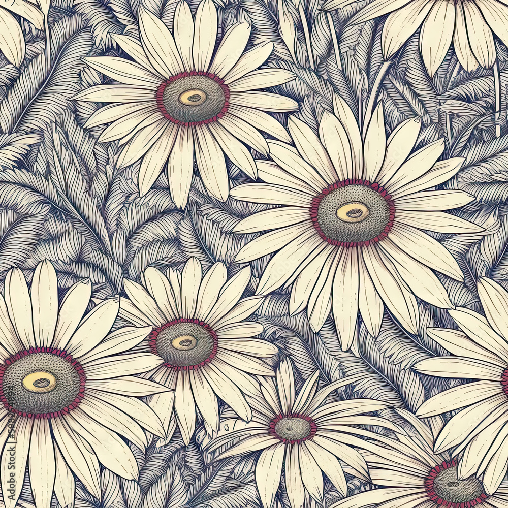 Gerbera flower seamless pattern. Floral seamless background. Generative AI