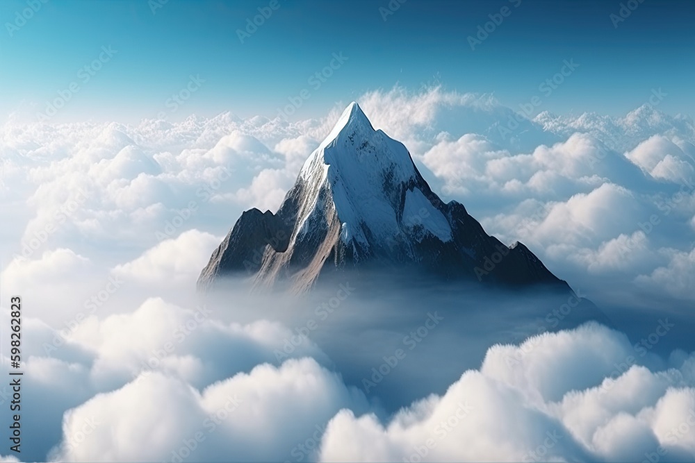 majestic mountain peak rising above the clouds. Generative AI Generative AI