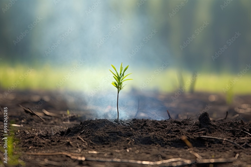 vibrant green plant emerging from the soil. Generative AI Generative AI