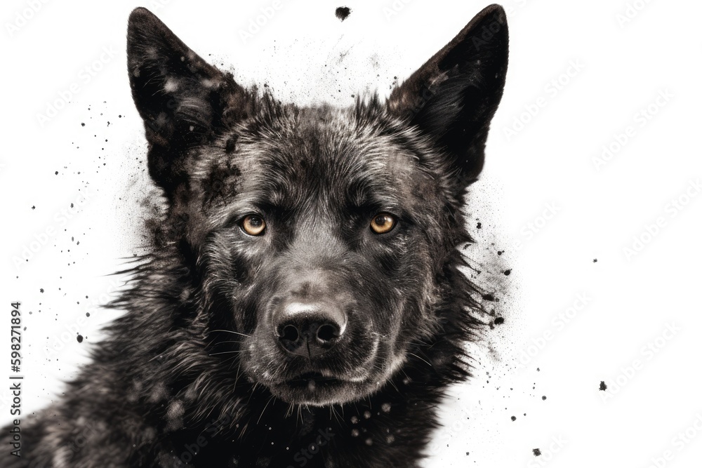 black dog with a simple and clean white background. Generative AI Generative AI