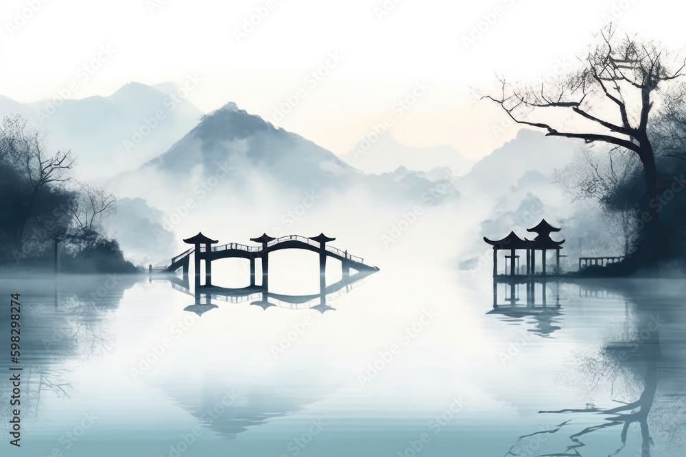 China West Lake ink landscape