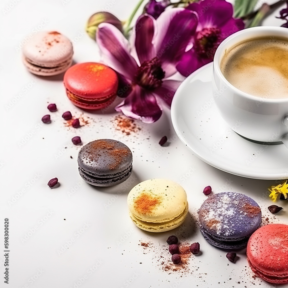 Traditional French dessert -Sweet Macaron on the old plate. The colorful delicious macaron is paired