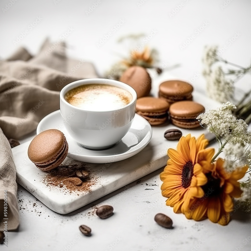 Traditional French dessert -Sweet Macaron on the old plate. The colorful delicious macaron is paired