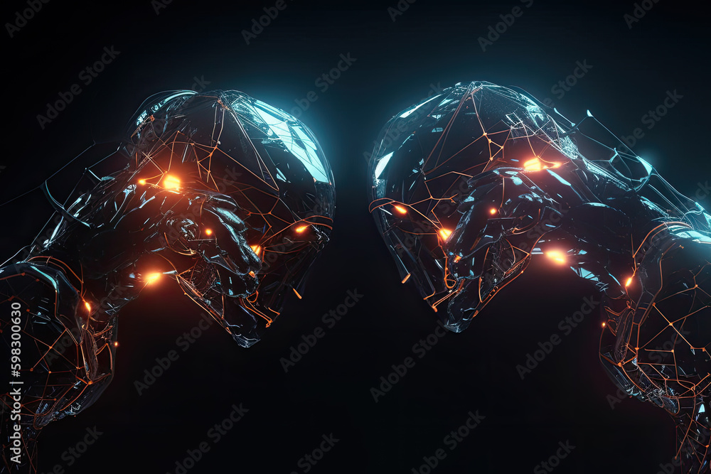 Futuristic black robots on a black background..