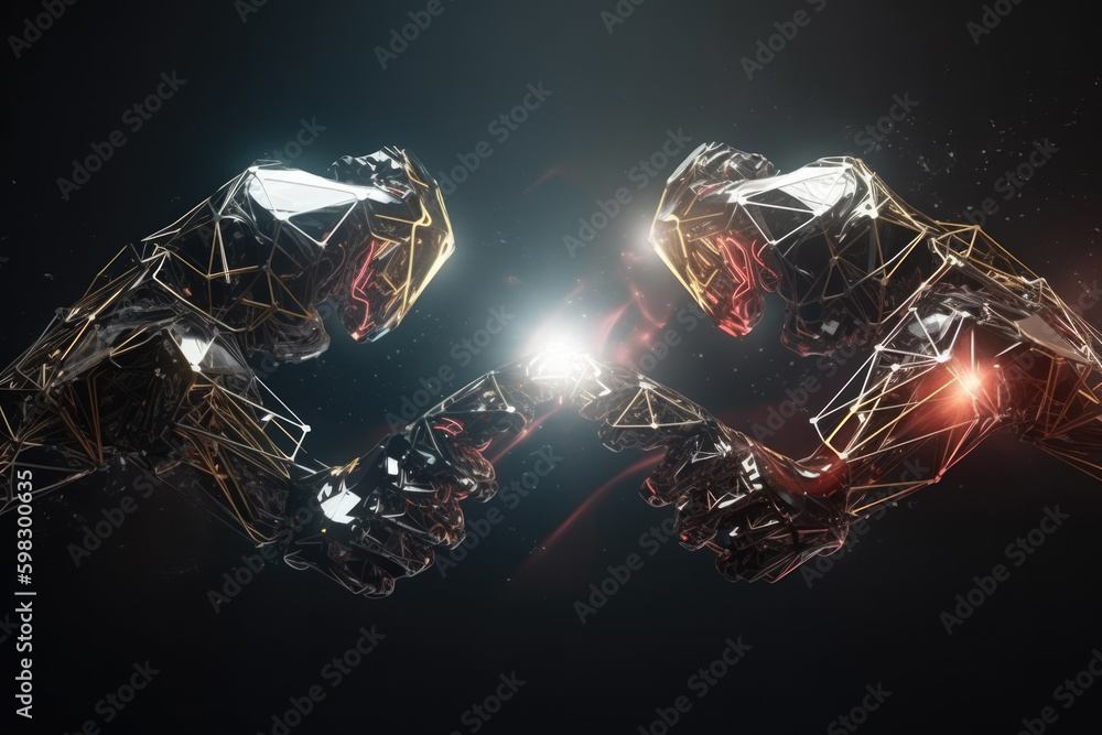 Futuristic black robots on a black background..