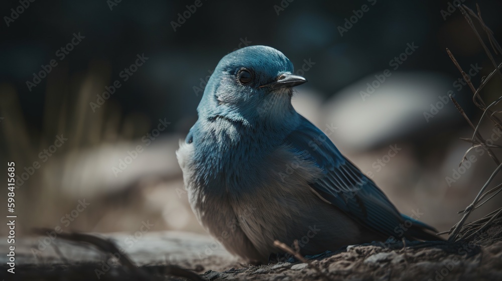 Mountain Bluebirdon a blurry background. Generative AI