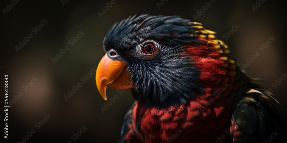 Close up Dusky lories with red and black feather. Generative AI