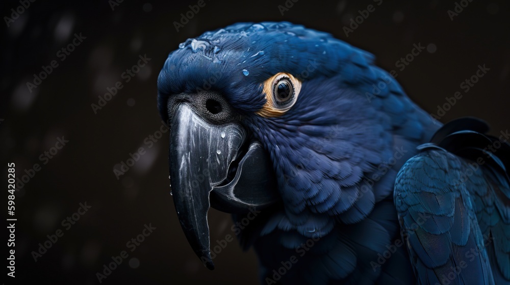 Hyacinth Macaw portrait in the nature. Generative AI