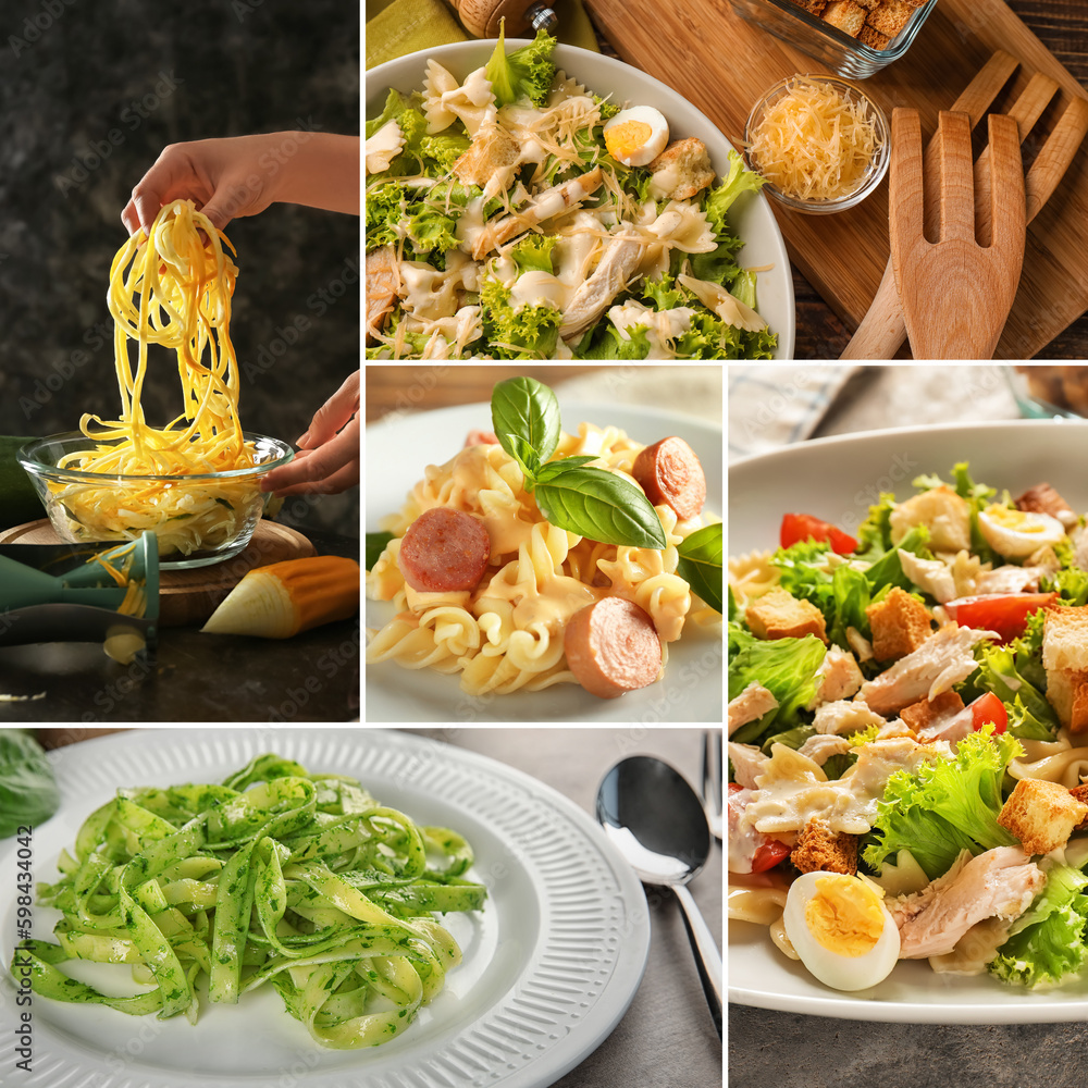 Set of tasty pasta dishes