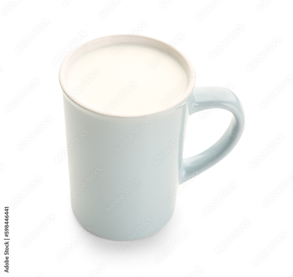 Cup of milk on white background